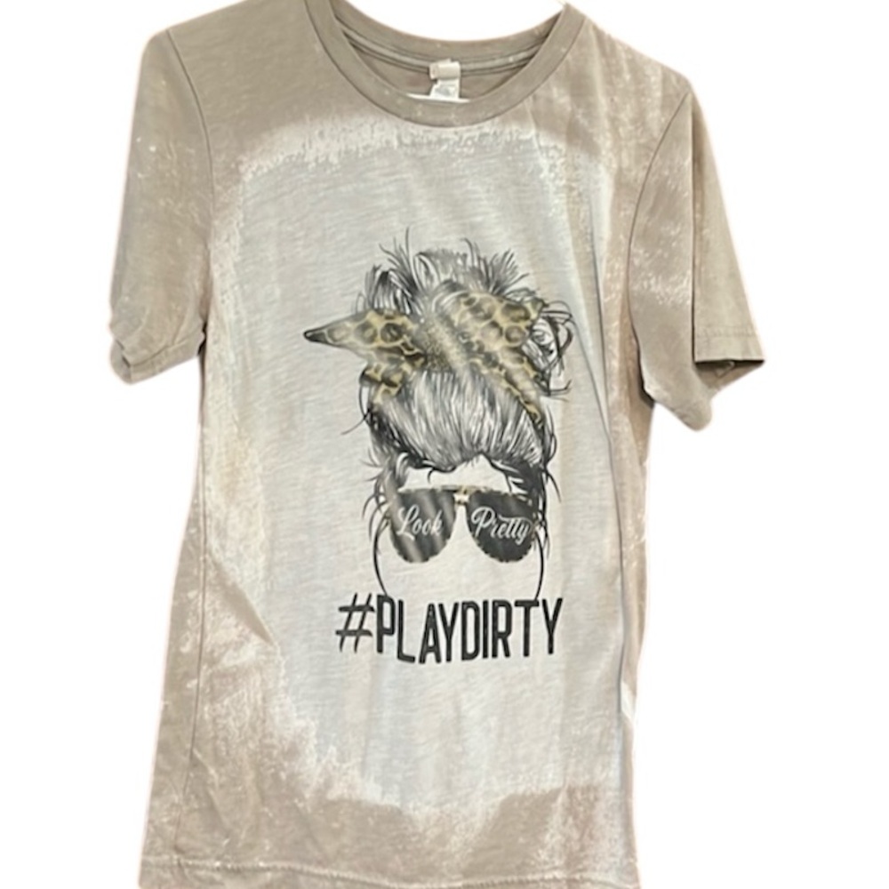 Faded Beige Tee with graphic #Playdirty Size Small Petite Canvas Bella Canvas